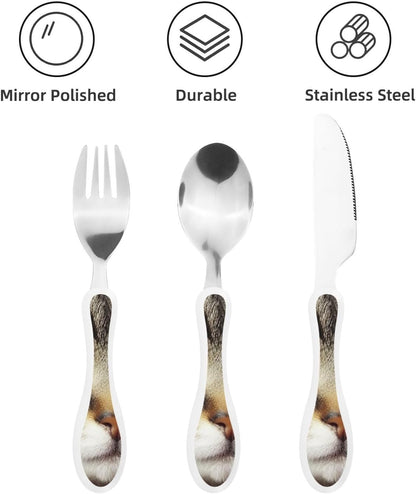 3-Piece Kids Silverware Set With Storage Case, Stainless Steel Reusable Children Safe Knife Spoon Fork Set Blue Active Girl Running Sunset Children Flatware Set For Kids Lunch Box - Colors B