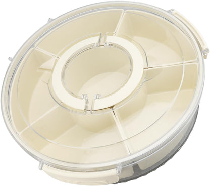 Divided Serving Tray, 360 Degree Rotating Snack Container with 6 Compartments and Transparent Cover Lid, for Party Picnic Beach Travel