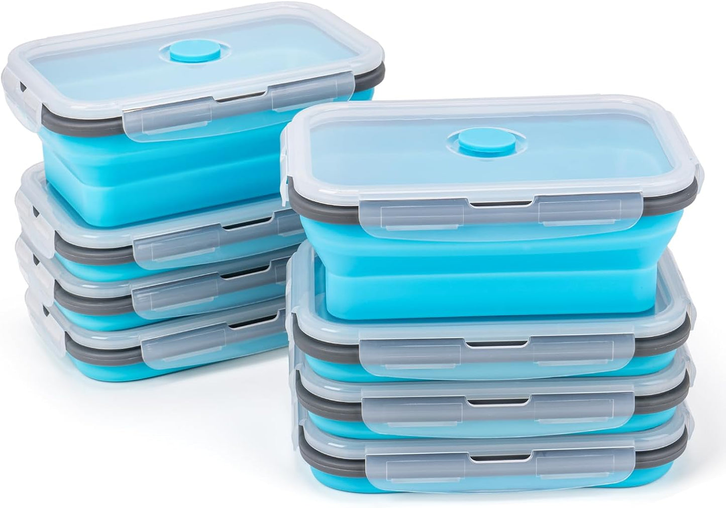 Collapsible Silicone Food Storage Containers Set with Lid & Air Vent,Foldable Lunch Containers(4PCS,Blue,27oz)