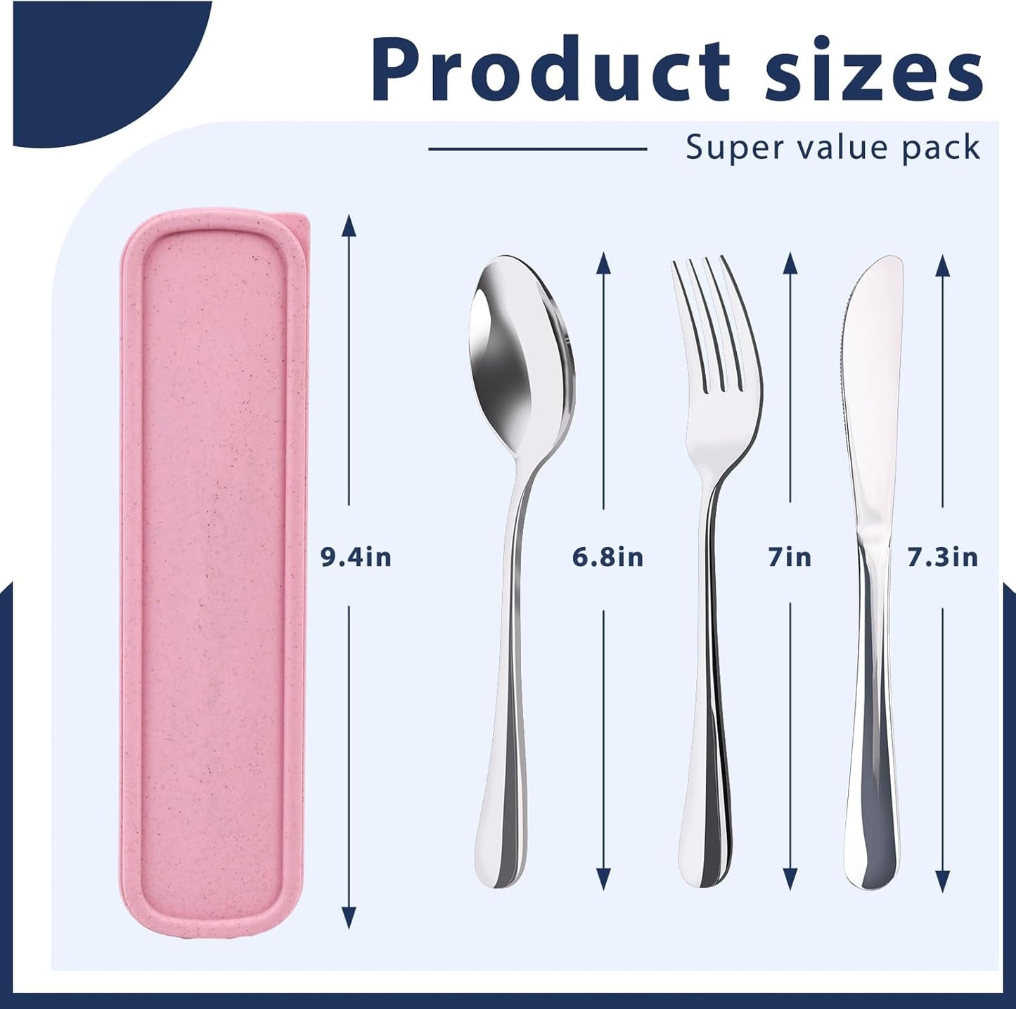 HANSGO Travel Utensils with Case, 4PCS Stainless Steel Portable Cutlery Set, Built-in Card Slot Design for Fixing Tableware, Easy-Open Lid, Lunch Box for Camping Work School, Dishwasher Safe, Beige