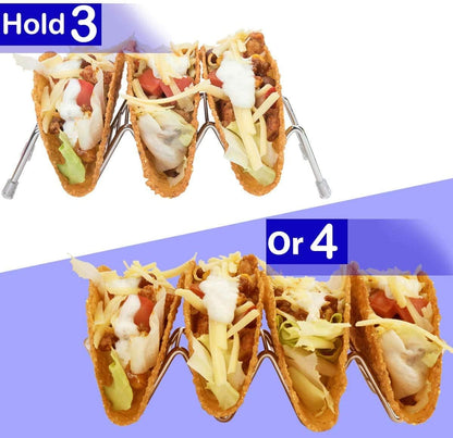 MEKBOK Taco Holders set of 3,Stainless Steel Taco Shell Holder Stand,Taco Tray Plates for Taco Bar Gifts Accessories,Holds 4 Tacos Each,Oven Safe for Baking, Dishwa sher and Grill Safe