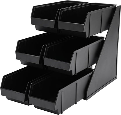6 Compartment Serve Condiment Bin, 3-Tier Self Serve Condiment Bin Stand, Plastic Containers Storage Bins, Countertop Condiment Organizer for Coffee Shops Restaurants Bars