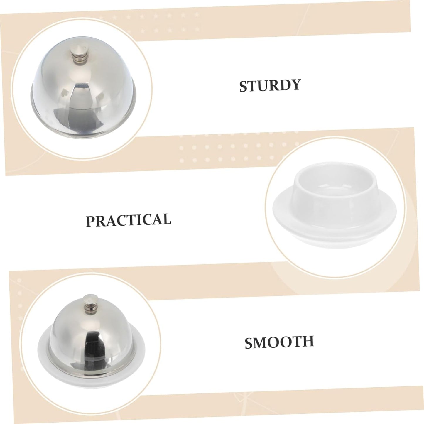 UKCOCO Ceramic Butter Dish with Stainless Steel Lid Beef Fat Tray and Relish Plate for Kitchen Restaurant Hotel Use Smooth Easy Clean Sauce Dish Covered for Food Storage and Serving