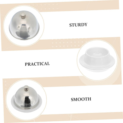 UKCOCO Ceramic Butter Dish with Stainless Steel Lid Beef Fat Tray and Relish Plate for Kitchen Restaurant Hotel Use Smooth Easy Clean Sauce Dish Covered for Food Storage and Serving