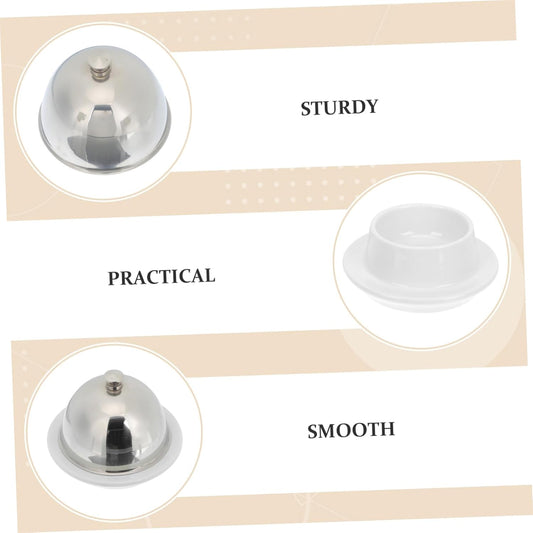 UKCOCO Ceramic Butter Dish with Stainless Steel Lid Beef Fat Tray and Relish Plate for Kitchen Restaurant Hotel Use Smooth Easy Clean Sauce Dish Covered for Food Storage and Serving