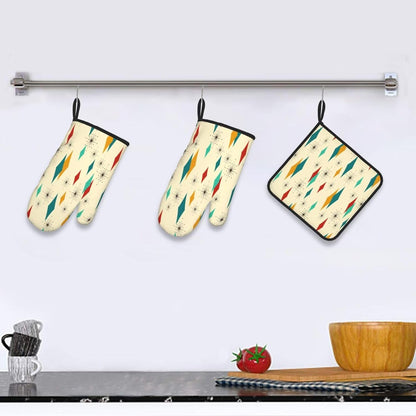 Boho Floral Oven Mitts and Pot Holders Sets of 3, Cute Baker Stuff