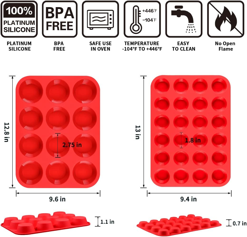 CAKETIME 12 Cups Silicone Muffin Pan - Nonstick Cupcake Pan 1 Pack Regular Size Silicone Mold for Baking
