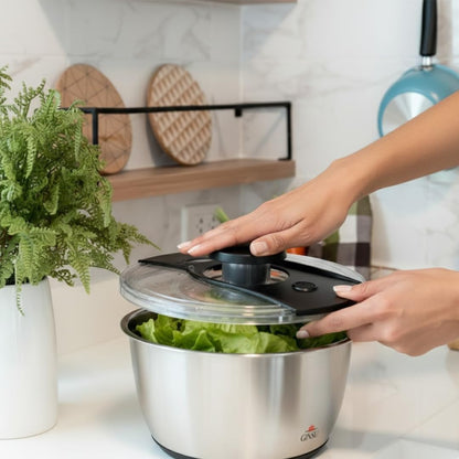 GINSU Pump Salad Spinner with Stainless Steel Bowl 6L Large Capacity Manual Spinner, Durable BPA-Free Design for Fast Drying Lettuce, Vegetables & Fruits