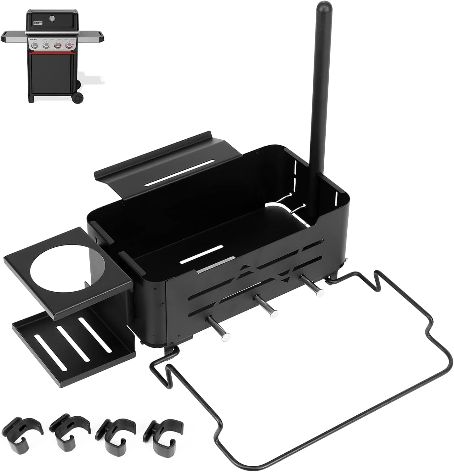 QuliMetal Folding Front Shelf for Traeger Pro 34, Texas Elite 34, Century 885 and Eastwood 34, 37" x 12" Heavy-Duty Grill Prep Table with Cutting Board, Stainless Steel Basin, Lid and 5 Hooks