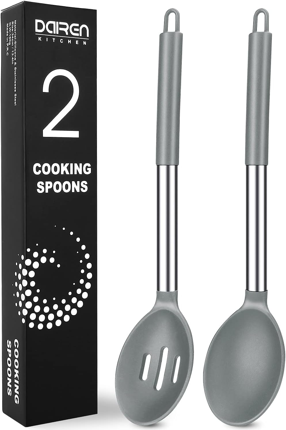 Pack of 2 Large Silicone Cooking Spoons, BPA Free Kitchen Scoops (Black)