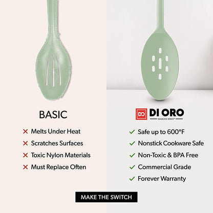 DI ORO Silicone Spoons for Cooking - Large Kitchen Spoons for Mixing, Serving, & Stirring - 600°F Heat-Resistant Non Stick Utensils – Big Solid & Slotted - Dishwasher Safe (2pc, Black)