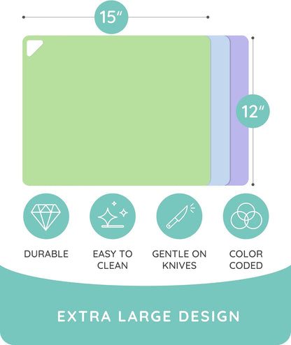 Cutting Boards for Kitchen, Plastic Cutting Board, Dishwasher Safe Cutting Boards with Juice Grooves for Meat, Veggies, Fruits, Easy Grip Handle, Serveware Accessories (Gray)