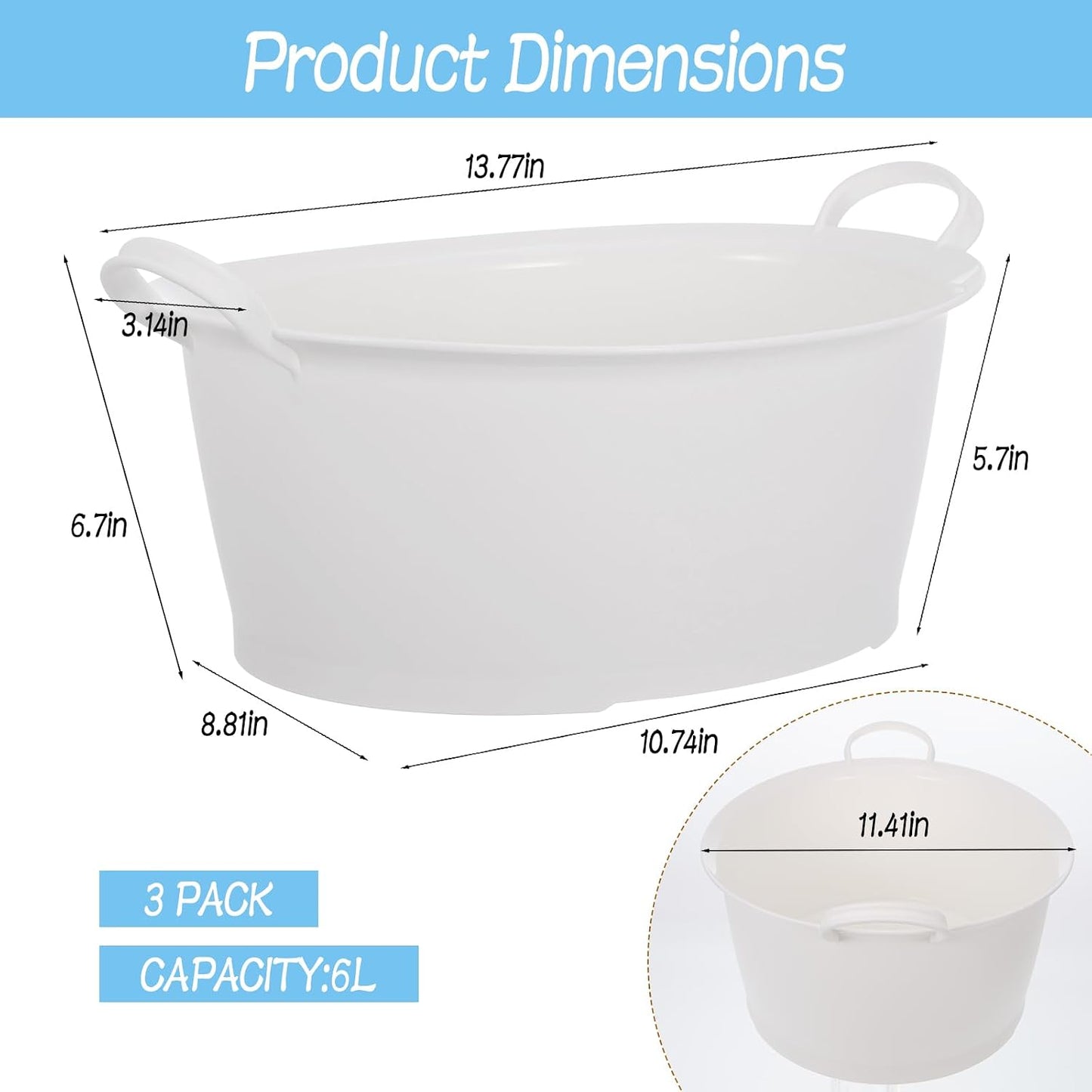3 Pcs Ice Buckets for Parties Oval Beverage Tub Large Plastic Drink Portable Wine Ice Bucket Beverage Tub Party Tub for Ice Beer Drink Cooler Bucket for Bar Champagne Beer Sparkling Wine Cocktails