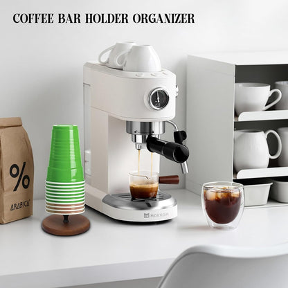 Paper Cup Dispenser and Lid Organizer, Double Compartment Storage Holder for 8oz Coffee Cups, Bathroom, Coffee Station (Brown 2)