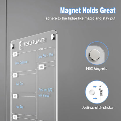 Magnetic Meal Planner for Kitchen Fridge Clear Weekly Calendar Menu Board to Do List, Shopping List and Chore Chart - 7.9" x 11.8"