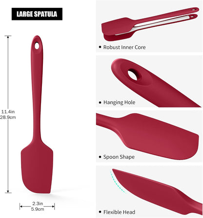 2-Piece Silicone Scraper & Spoon Spatulas: Doosu 600°F Heat Resistant Food Grade BPA Free Rubber Baking Flat Spatula Kitchen Cooking Spoonula for Mixing Scraping Folding Stirring Serving (Aqua Sky)