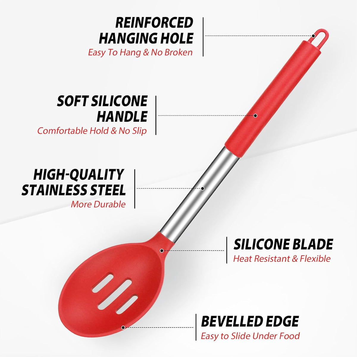 Pack of 2 Large Silicone Cooking Spoons, BPA Free Kitchen Scoops (Black)
