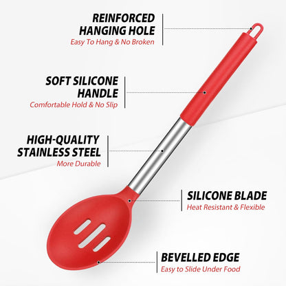 Pack of 2 Large Silicone Cooking Spoons, BPA Free Kitchen Scoops (Black)