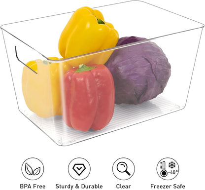 Oprunsy Clear Plastic Storage Bins with Handles, 6 Pack Large Organizer Bins – BPA-Free Kitchen Pantry Fridge Freezer Cabinet Organizers, 11" L × 7.5" W × 6" H