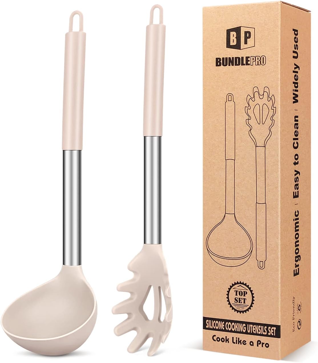 BUNDLEPRO Silicone Soup Ladle and Pasta Spoon Set, 2 Pack, Gray