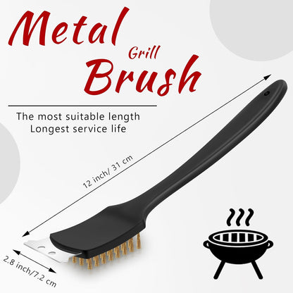 Chengu 2 Pcs 8 Inch BBQ Grill Brush for Outdoor Grill and Scraper Stainless Steel Wire Extra Strong Cleaner Heavy Duty Barbecue Cleaning Brush Cleaner