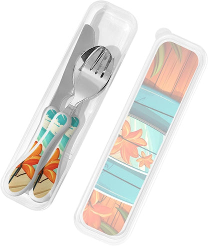 3-Piece Kids Silverware Set With Storage Case, Stainless Steel Reusable Children Safe Knife Spoon Fork Set Sugar Skulls Children Flatware Set For Kids Lunch Box