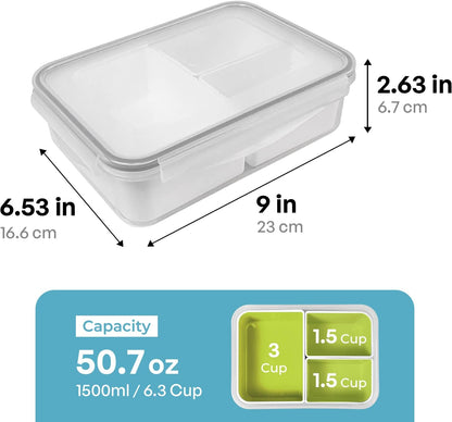 carrotez Food Storage Containers with 3 Removable Compartments, Food Prep Container with Airtight Lids, Portion Control Container, Microwave Safe, Reusable, 4.64 Cup (1100ml)