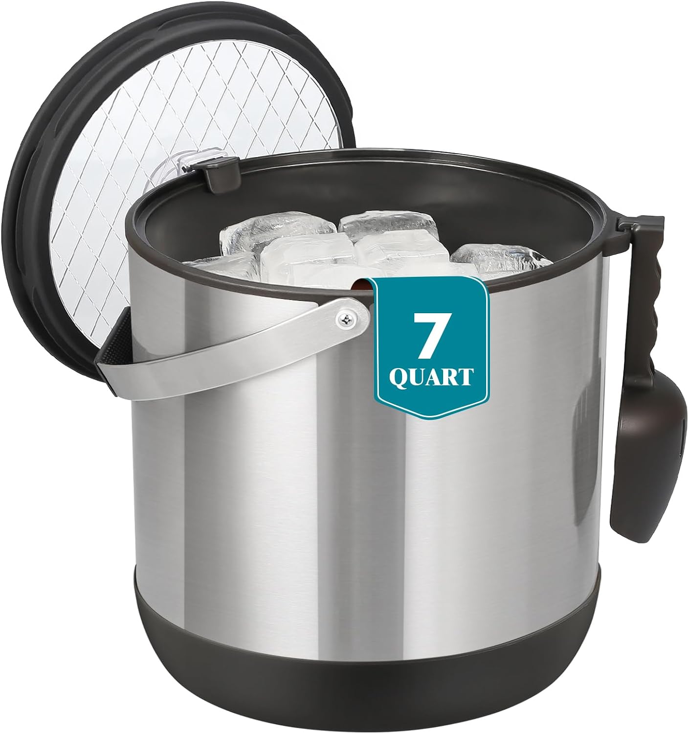 6.8L/7QT Insulated Ice Bucket with Lid & Scoop,Double-Wall Ice Bucket for Parties,Cocktail Bar(White)