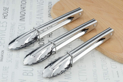 HINMAY Stainless Steel Serving Tongs Metal Cooking Tongs (9-Inch 3 Pieces)