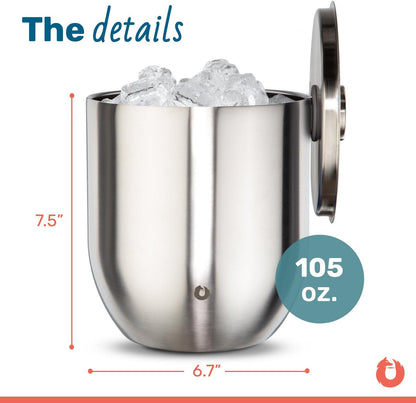 SNOWFOX Plus, Premium Vacuum Insulated Stainless Steel Ice Bucket with Lid/Scoop,Home Bar Accessories,Elegant Bartending Ice Bucket for Parties,Beautiful Outdoor Entertaining Supplies,3L,Natural Teak