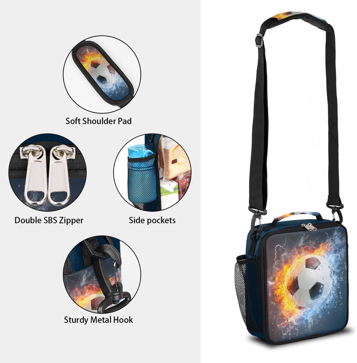 cfpolar Skull Skateboard Lunch Box for Boys Girls, Insulated Lunch Bags for Kids Reusable Mini Cooler Lunch Tote Lunchbox Thermal Meal Tote Kit with Shoulder Strap for Work School Picnic