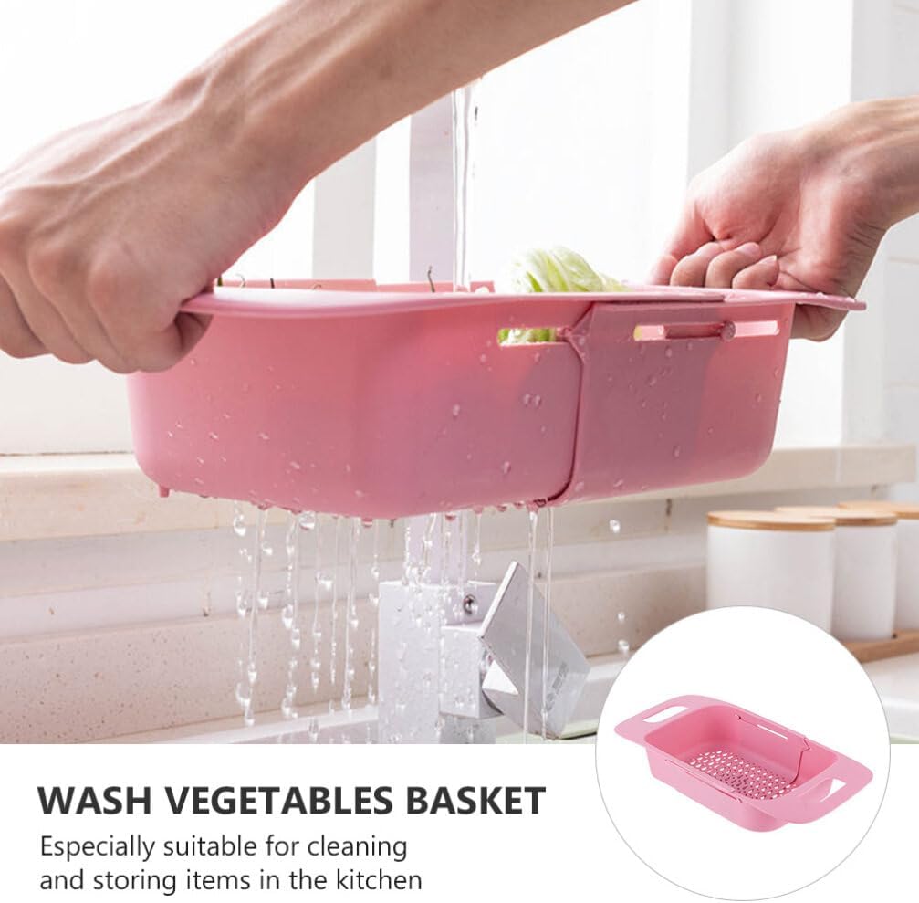 Cabilock Extendable Over The Sink Colander Fruits and Vegetables Drain Basket Expandable Dish Drying Rack Adjustable Trainer Sink Washing Basket for Kitchen