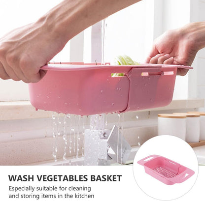 Cabilock Extendable Over The Sink Colander Fruits and Vegetables Drain Basket Expandable Dish Drying Rack Adjustable Trainer Sink Washing Basket for Kitchen