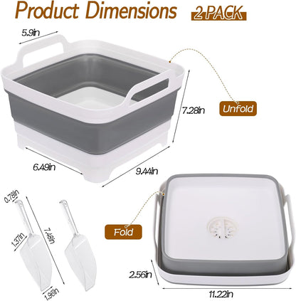 2 Pack Ice Buckets for Parties, Foldable Beverage Tub with Scoop, Collapsible Ice Bucket for Wine Beer Champagne, Beer Ice Buckets Drink Cooler, Space Saving Ice Storage Tub Ice Cube Bin (2 * 8.5L)