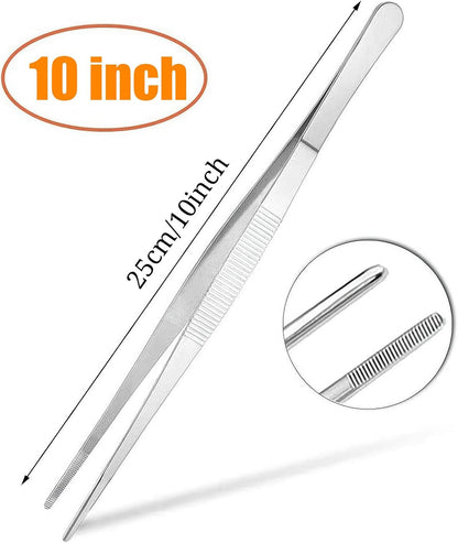 2Pcs Stainless Steel Kitchen Tweezers, 8-Inch Culinary Fine Tweezer Tongs Food Tongs for Cooking Tongs with Precision Serrated Tips for Surgical & Sea Food (8-Inch/2Pcs)