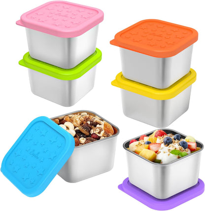 SOPHICO Stainless Steel Snack Containers for Kids, 8 oz Small Food Storage Container 1 Cup with Silicone Lid - Perfect 304 Metal Toddler Lunch Box for Daycare and School, Leak Proof (MIX, 4 PACK)