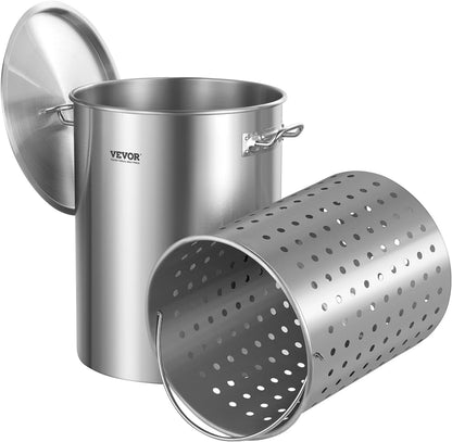 VEVOR Stainless Steel Stockpot, 42 Quart Large Cooking Pots, Cookware Sauce Pot with Strainer, Lid, and Handle, Heavy Duty Commercial Grade Stock Pot, Sanding Treatment, for Large Groups Events Silver