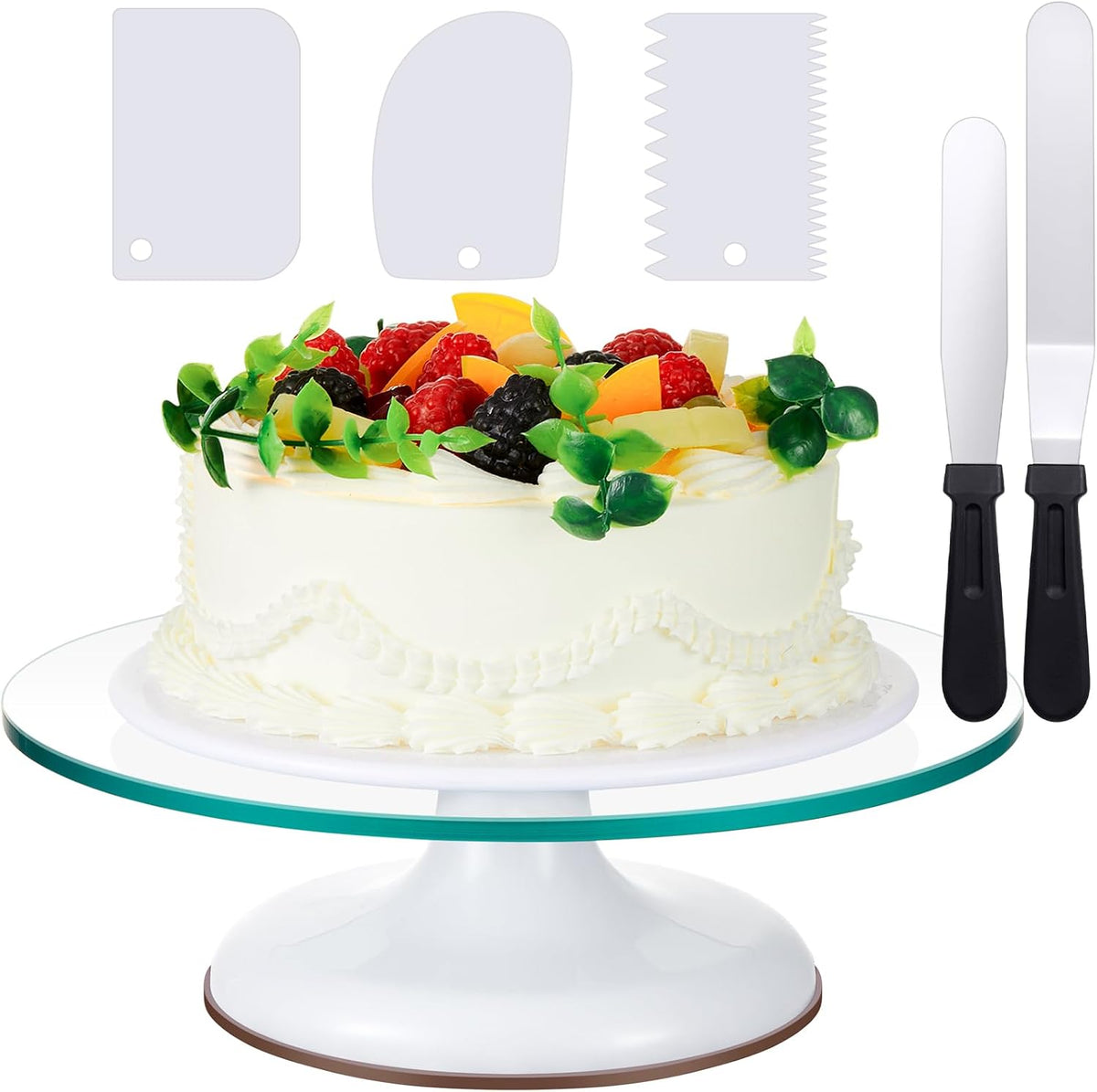 Willinglong 6 Pcs 12 Inch Glass Cake Turntable for Decorating Rotating