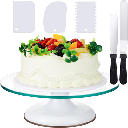 Willinglong 6 Pcs 12 Inch Glass Cake Turntable for Decorating Rotating