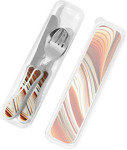 3-Piece Kids Silverware Set With Storage Case, Stainless Steel Reusable Children Safe Knife Spoon Fork Set Airplane Sunset Children Flatware Set For Kids Lunch Box