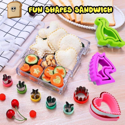 BANIC Uncrustable Sandwich Cutter, 43 Pcs Sandwich Cutter and Sealer, Crustless Sandwich Cutter Heart Star Unicorn Dino Butterfly etc, Lunch & Bento Box Accessories with Storage Container