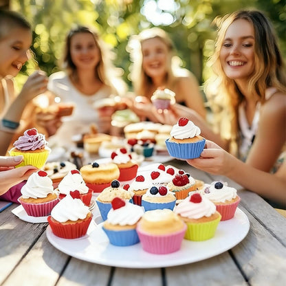 12 Pack Reusable Non-Stick Silicone Baking Cups, 2.8 Inches Muffin Molds for Cakes and Pastries, 6 Rainbow Colors, Round