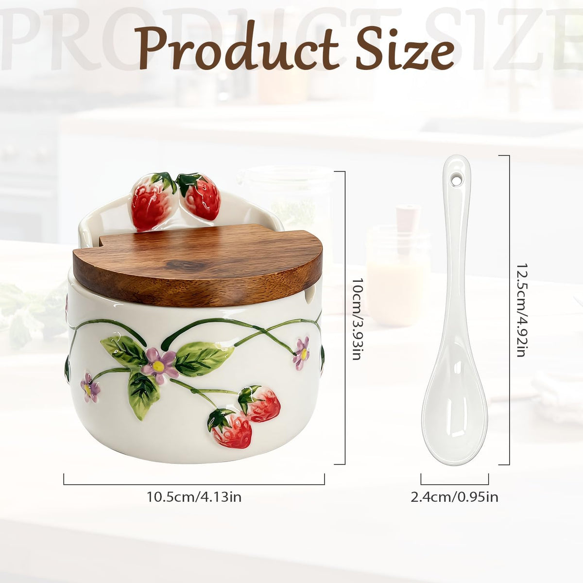 Ceramic Salt Cellar Strawberry Relief Lid Jar Spoon