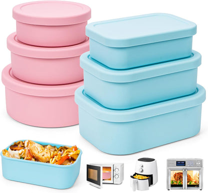 100% Silicone Food Storage Containers with Lids, 8 Pack, 10oz to 51oz, Reusable Leakproof Nesting & Stackable Silicone Bento Lunch Box, Microwave Freezer Dishwasher Oven Safe, BPA Free, Slate Green