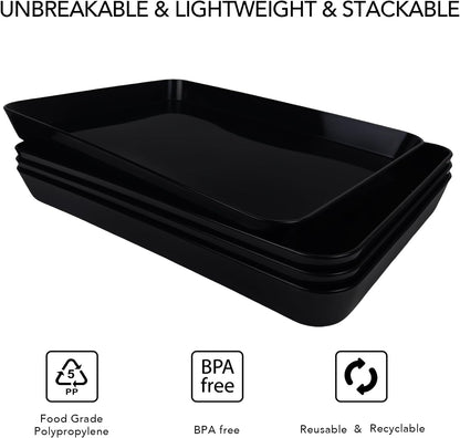 greenandlife 4 pcs 16" x 11" Large Serving Trays for Party Supplies, Plastic Platters for Serving Food, Unbreakable Reusable Trays for Snack, Fruit, Cookies, Desserts in Kitchen, BPA Free, Black