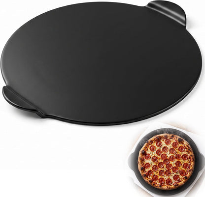 Geetery 14.5 Inch Glazed Ceramic Pizza Stone with Handles, Black