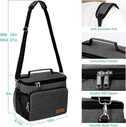 Tiblue Insulated Lunch Bag for Women/Men, Reusable Lunch Box for Office Work School Picnic,Leakproof Freezable Cooler Bag with Adjustable Shoulder Strap for Kid/Adult(Medium, Black & White Stripes)