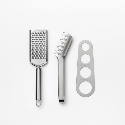 Printworks The Essentials Pasta Tools - Spaghetti Tong, Measurer & Grater