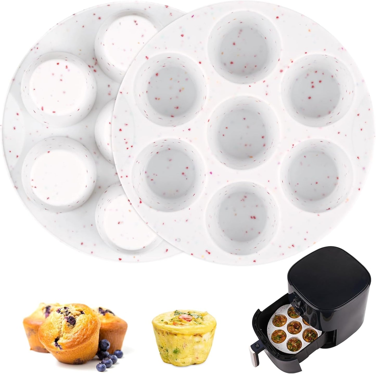 Sakolla 2 Pack Silicone Egg Bite Molds for Air Fryer, Nonstick 7 Cups Air Fryer Muffin Pan for Baking Egg Bite, Mini Muffins, Tart, Mini Cupcake and Quiche (Pink + Green)