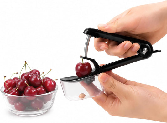 Cherry Pitter Tool with Pit Collector, Stainless Steel Pitting Needle, One-Hand Press, Mess-Free Fruit Pitter for Cherries, Olives & Dates, Kitchen Gadget for Baking
